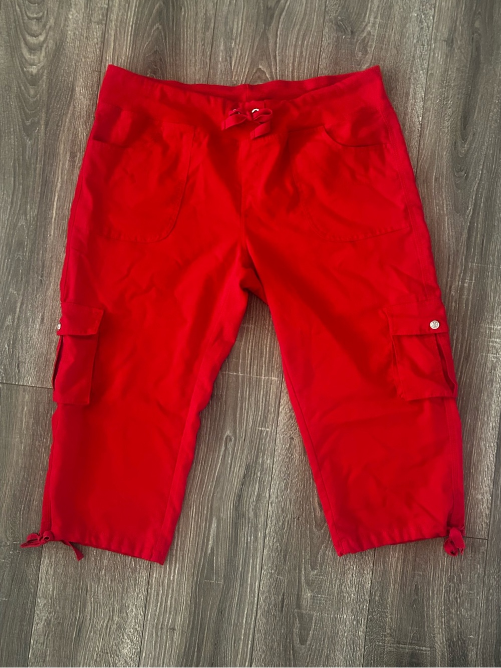 Mofiz Red Cropped Drawstring Cargo Pants